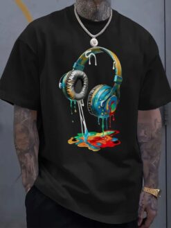 Men’s Casual T-Shirt with Headphone Print